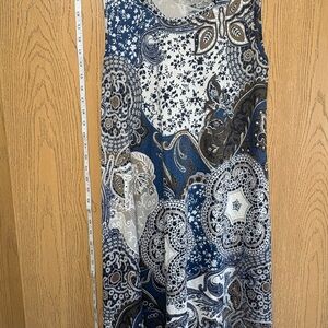 Elegant Blue and White Paisley Dress